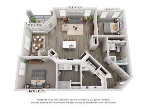 Floor plan for 2 beds, 2 baths, 1347 sqft
